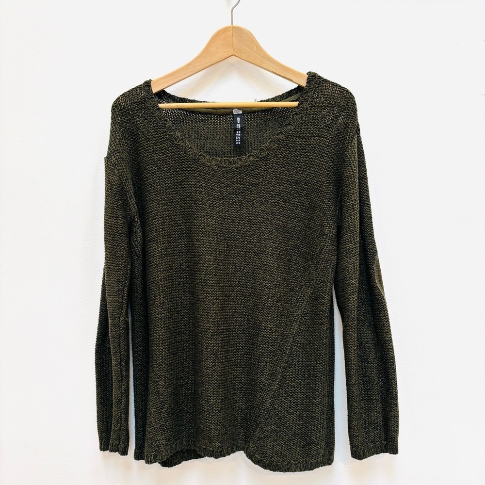 Lord & Taylor Design Lab Elbow Patch Sweater Academia Olive Green Marled Yarn L - Picture 2 of 9